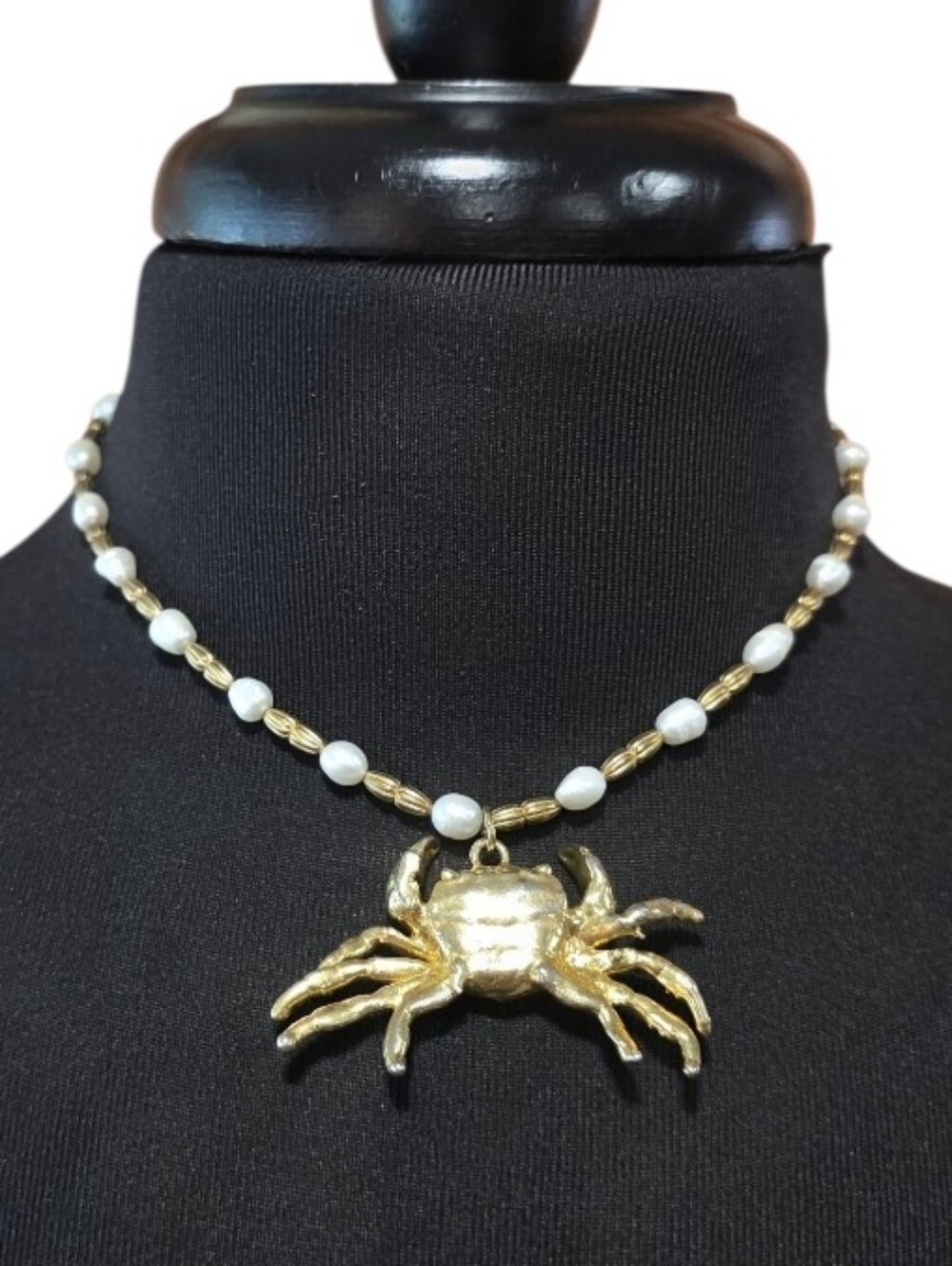 Vintage Gold and White Pearl Crab Pendant Necklace